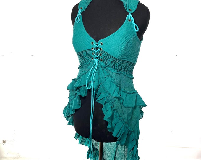 Bardot Boho Corset Dress in Aqua-Marine.