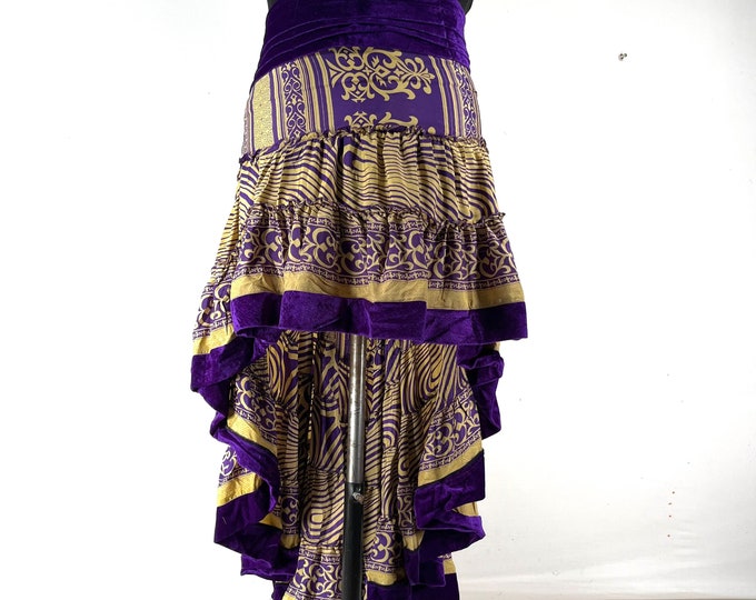 XL. Layla Bohemian High Low Skirt. Fits up to 50" (127cm) Silk Velvet Edged Boho Skirt. One Size Plus. SKU:734-8041