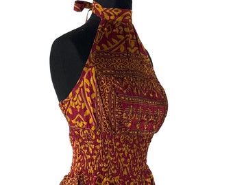 Sadie Silk Pixie Fantasy Dress a One Size Goddess Dress, Hippie Boho Summer Halter Dress with a ruched skirt. SKU:1031-8374