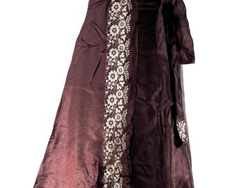 Pemberin Maxi One Size Wrap Skirt in Upcycled Heavy Silk Brocade Sari. (Two Layer A-Line Wrap Skirt)  SKU:2035-8423