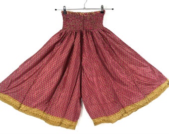 XL Waist Esther Short Leg Culottes in Summer Silk; One-Size Plus Trousers with Elasticated Waist. (Wide Leg Palazzo Pants)  SKU:822-7437