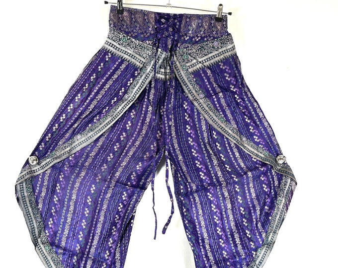 M/L. Tulip Palazzo Pants in Silk Brocade; Split open leg harem trouser SKU:799-7964