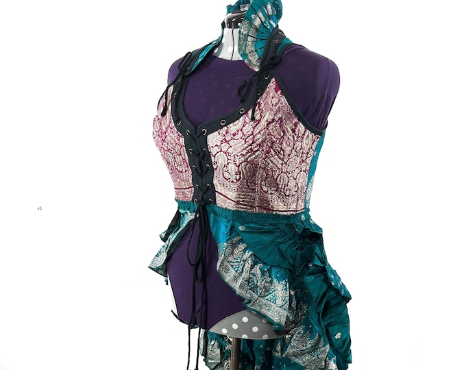3XL. Varuna Corset Bustier Dress in Silk Brocade with long body.  SKU:2002-7473