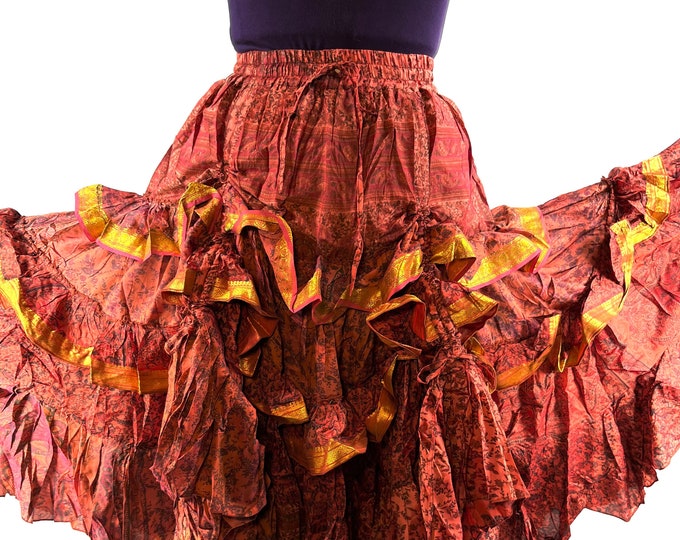 Yasmin XL 25 Yard Skirt handmade in Vintage Winter Silk, Maxi Plus Size; (31"-60" Waist) Boho skirt  SKU:739-7071