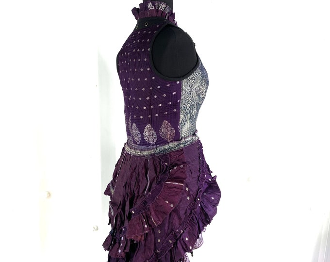M. Varuna Corset Dress in Silk Brocade with long body; Larp Renaissance Corset Dress.  SKU:2002-1782