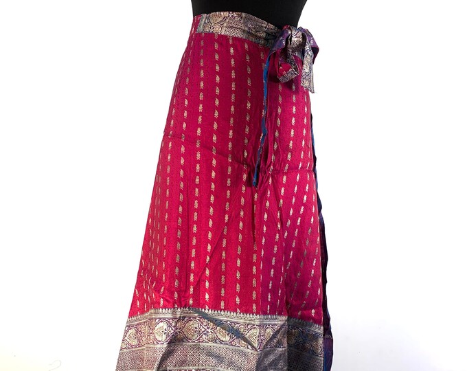 Pahala Maxi Wrap Skirt. Upcycled Heavy Silk Brocade Sari. One Layer A-Line Wrap Skirt  SKU:2032-5412