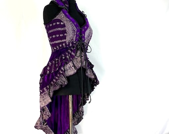 M. Cosmo Silk Velvet Corset Dress. Steampunk Style, Flamenco, Tribal, Pagan, Fantasy, Goth, Bustle, Tutu
