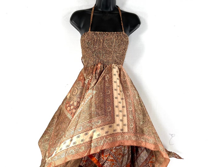 Ayeling Fairy Dress; Silk Summer Dress, One Size 38" (97cm) Midi Length, Silky Sun Bohemian Hippy Boho Gypsy Princess. SKU:904-7286