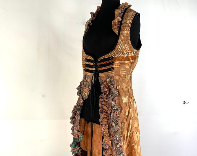 2XL. Celeste Underbust Corset Bustier Dress with adj tail length handmade in Vintage Silk. (Cosplay, Steampunk, Renaissance) SKU:981-5463