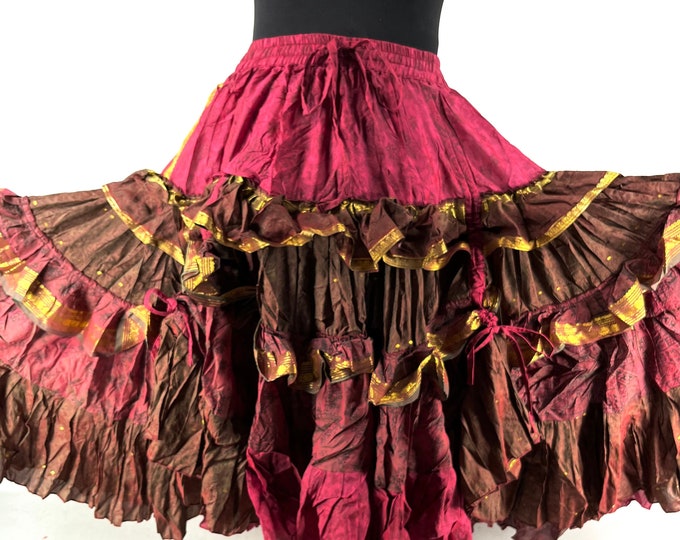 Yasmin 25 Yard Skirt handmade in Vintage Summer Silk, Maxi One Size; (28"-42" Waist) a Boho Cottagecore skirt SKU:740-7110
