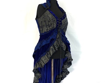 XL. Cosmo Silk Velvet Corset Dress. Steampunk Style, Flamenco, Tribal, Pagan, Fantasy, Goth, Bustle, Tutu