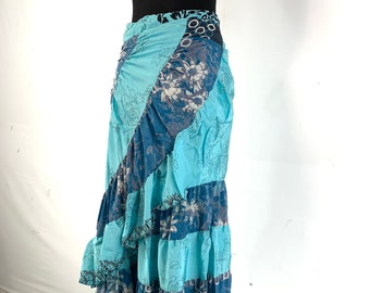 Kezia Gypsy Wrap Silk Skirt. One size, Layered Bohemian Style. Can be worn as a dress. Bellydance, Flamenco Hippie