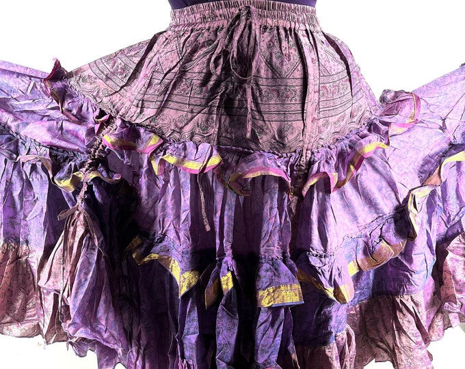 Yasmin XL 25 yard Gypsy Winter Silk Skirt in One Size Plus; our Boho Flamenco Bellydance best quality skirt  SKU:739-7066