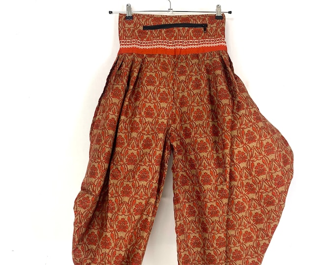 Festival Pants Silk S/M; Palazzo Pants Zip Pocket Trousers, Gypsy Pants High Crotch Harem Pants SKU:800-
