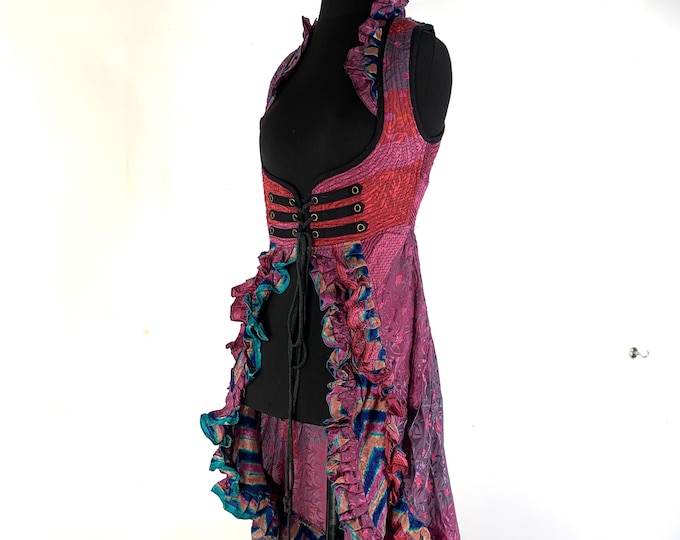 S. Celeste Underbust Corset Dress. Bustier with adj tail length. Vintage Silk. Steampunk, Fairy, Renaissance SKU:985-5437