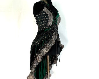 M. Cosmo Silk Velvet Corset Dress. Steampunk Style, Flamenco, Tribal, Pagan, Fantasy, Goth, Bustle, Tutu