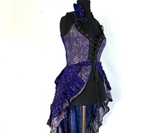 S. Varuna Corset Dress in Silk Brocade with long body; Larp Renaissance Corset Dress.  SKU:2002-2647