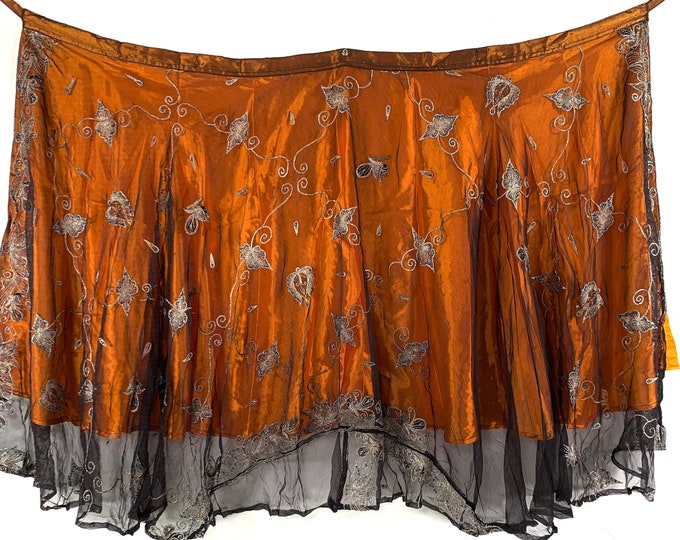 Maxi Wrap Skirt Lotus Flower Aari One Size Hippie skirt embroidered 2 layer Boho skirt SKU:2012-6835