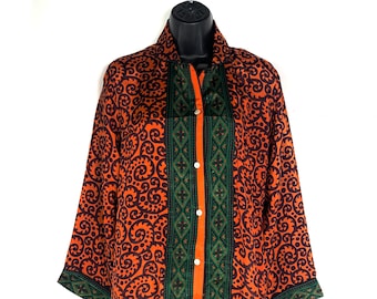 L. Luxury Silk Sari Pyjama Set with matching gift bag. Quality Handmade Nightwear.