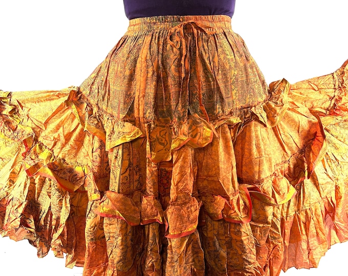 Yasmin XL 25 Yard Skirt handmade in Vintage Winter Silk, Maxi Plus Size; (31"-60" Waist) a Boho Cottagecore skirt  SKU:739-7081