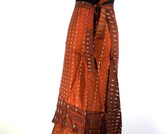 Pahala Maxi Wrap Skirt. Upcycled Heavy Silk Brocade Sari. One Layer A-Line Wrap Skirt  SKU:2032-5407