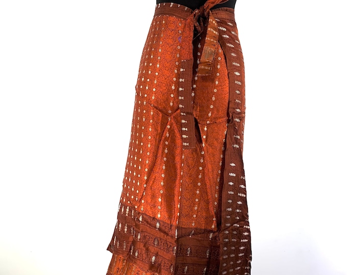 Pahala Maxi Wrap Skirt. Upcycled Heavy Silk Brocade Sari. One Layer A-Line Wrap Skirt  SKU:2032-5407