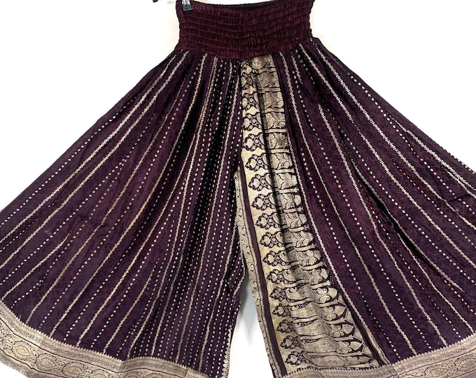 Amy Plus Plus Size Culottes in Silk brocade. Slight Blemish / Tarnish. (Wide Leg Palazzo Pants) SKU:812-6686