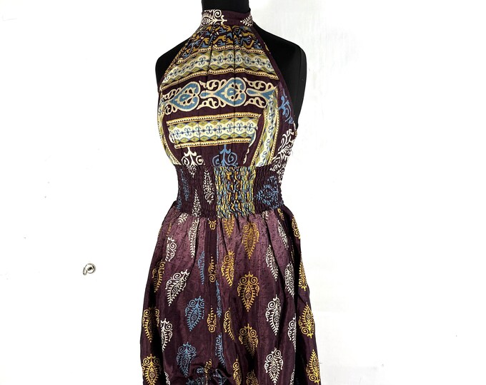 Sadie Silk Pixie Dress. One Size. A Sun Goddess Halter Dress with adjustable Rouches.  SKU:1031-5508