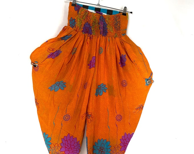 Festival Pants Silk S/M; Palazzo Pants Zip Pocket Trousers, Gypsy Pants High Crotch Harem Pants SKU:800-