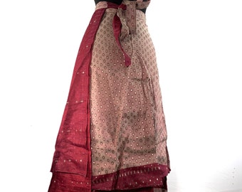 Pemberin Maxi One Size Wrap Skirt in Upcycled Heavy Silk Brocade Sari. (Two Layer A-Line Wrap Skirt)  SKU:2035-6333