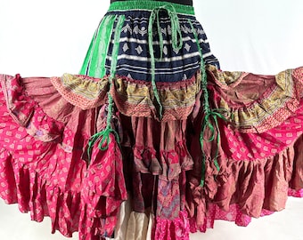 Jazmyn 25 Yard Skirt - Handmade - Vintage Summer Silk - Maxi One Size SKU:738-7099