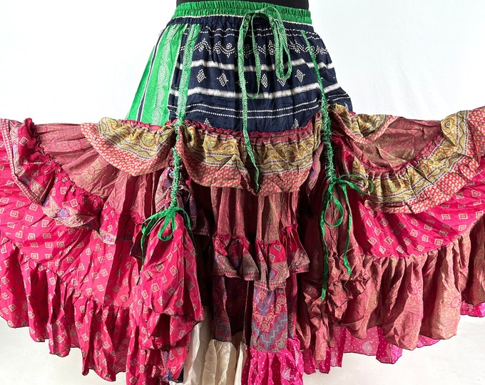 Jazmyn 25 yard Peasant Skirt in Summer Silk, Maxi One Size; Bellydance Skirt Flamenco rouched & comfortable, a skirt for summer SKU:738-7099