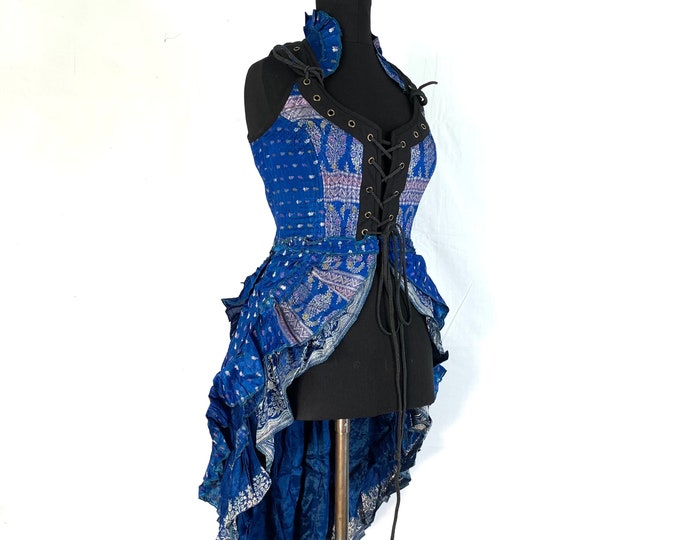 S. Varuna Corset Dress in Silk Brocade with long body. Flamenco, Larp, Steampunk, Pagan, Fantasy, Gothic SKU:2002-2645