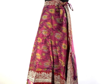 Pahala Maxi Wrap Skirt. Upcycled Heavy Silk Brocade Sari. One Layer A-Line Wrap Skirt  SKU:2032-5402