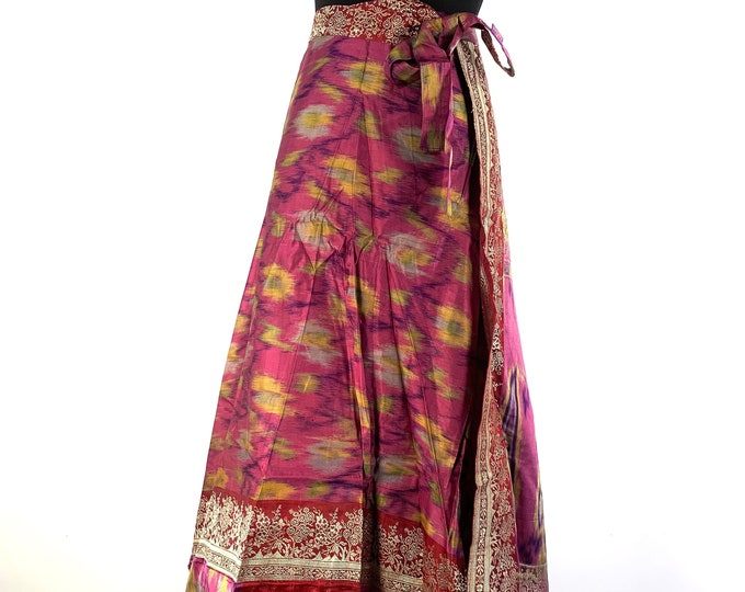 Pahala Maxi Wrap Skirt. Upcycled Heavy Silk Brocade Sari. One Layer A-Line Wrap Skirt  SKU:2032-5402