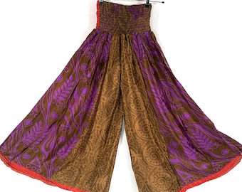Eloise Culottes in Summer Silk, One size trousers, Elasticated Waist Palazzo Pants (SKU:830-6642)