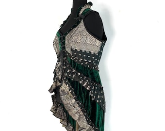 3XL. Cosmo Silk Velvet Corset Dress. Steampunk Style, Flamenco, Tribal, Pagan, Fantasy, Goth, Bustle, Tutu XXXL SKU:2003-4464
