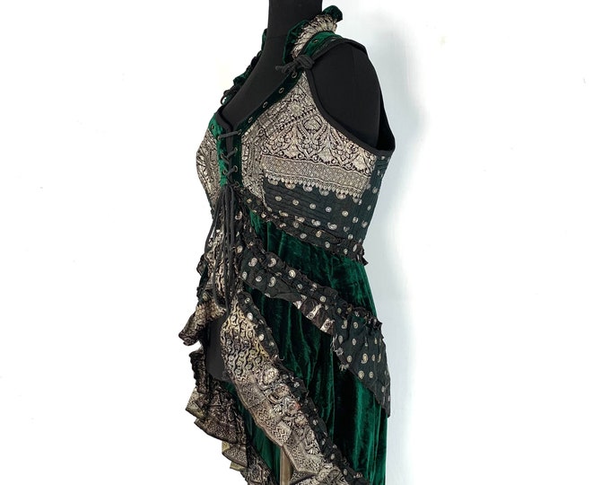 3XL. Cosmo Silk Velvet Corset Dress. Steampunk Style, Flamenco, Tribal, Pagan, Fantasy, Goth, Bustle, Tutu XXXL SKU:2003-4464