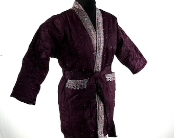 Quilted Silk Kimono Robe; Vintage Brocade, Generous Loose Fit Haori Jacket, Handmade.   SKU:757-7014