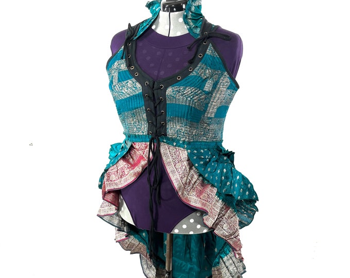 3XL. Varuna Corset Bustier Dress in Silk Brocade with long body.  SKU:2002-7462