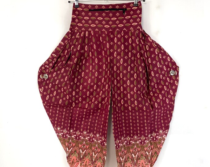 Cotton Festival Pants with Zip Pocket, Adult Palazzo Trousers, Gypsy Harem Pants, High Crotch,