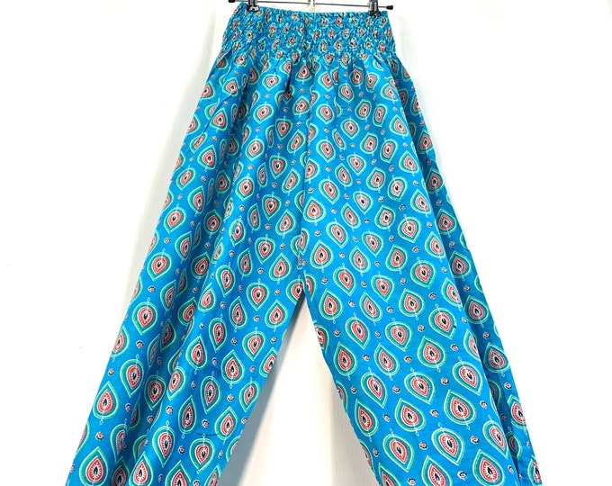 Tania Cotton Pantaloon Harem. One size Adult. Yoga Pants, Gypsy Pants, High Crotch festival pants in Turquoise. Unisex