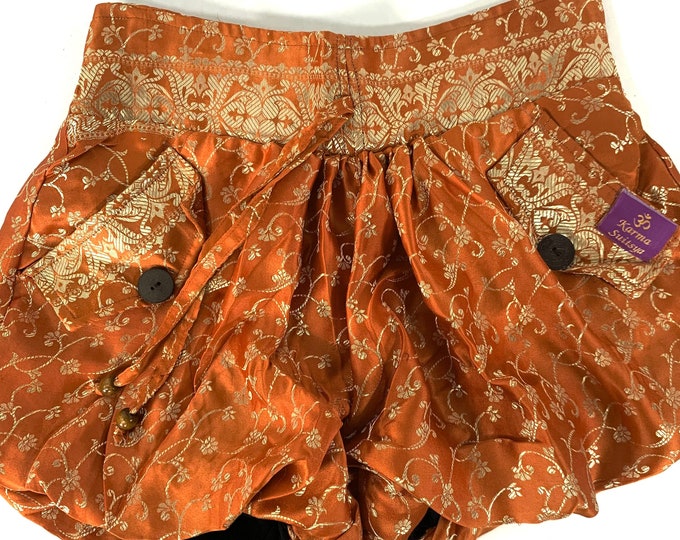 S/M. Goddess Pocket Shorts, Lined Hot Pants Copper & Orange Shorts. SKU:1060-6530