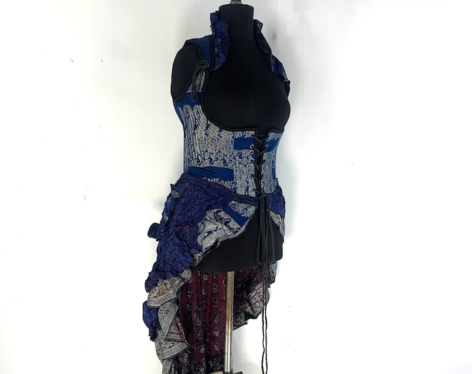2XL. Elisa Underbust Long Body Corset Dress Bustier in Silk Brocade. (LARP, Steampunk Dress) SKU:2004-4361