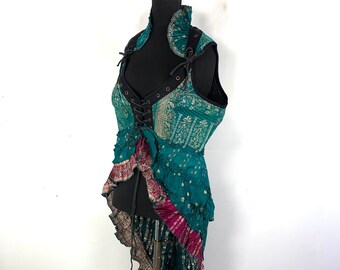 3XL Sophia Corset Dress - Hi-Low tiered skirt - Vintage Silk Brocade (SKU:2000-5386)