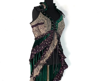3XL. Cosmo Silk Velvet Corset Dress. Steampunk Bustier Style, Tribal, Pagan, Fantasy, Goth SKU:2003-4465
