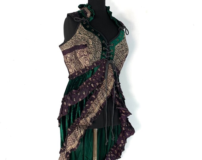 3XL. Cosmo Silk Velvet Corset Dress. Steampunk Bustier Style, Tribal, Pagan, Fantasy, Goth SKU:2003-4465