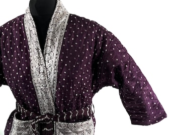 Quilted Silk Kimono Jacket XL; Vintage Brocade Robe, Generous Loose Fit, Japanese Style, Handmade.  SKU:758-7026