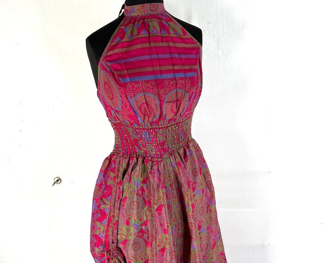 Sadie Silk Pixie Dress. One Size. A Sun Goddess Halter Dress with adjustable Rouches.  SKU:1031-5526