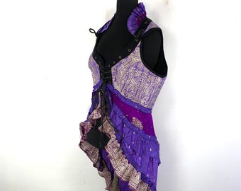 2XL Sophia Corset Dress - Hi-Low tiered skirt - handmade - Silk brocade (SKU:2000-5371)